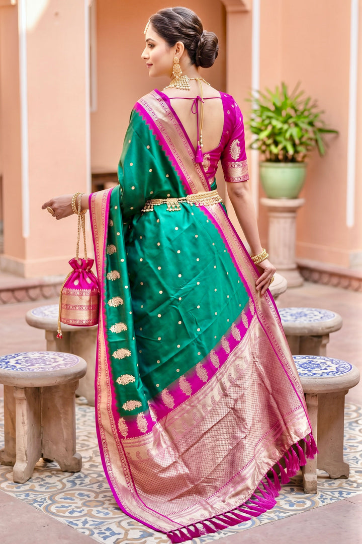 Beguiling Jacquard Work Green Color Silk Saree