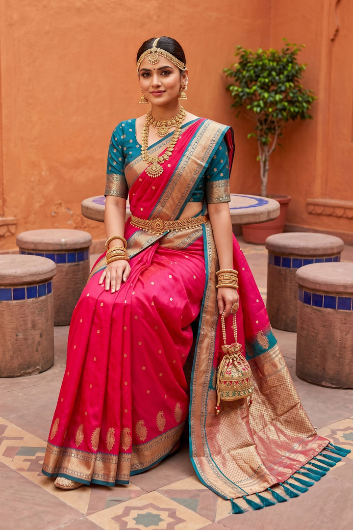 Tempting Pink Color Silk Saree With Jacquard Work