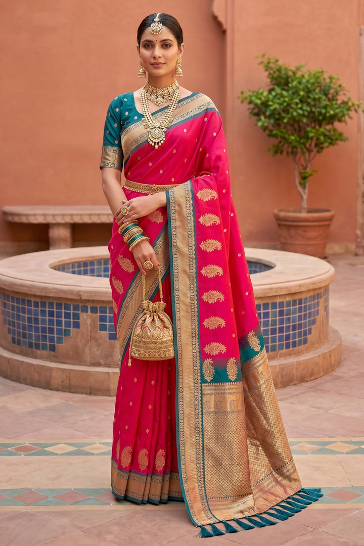Tempting Pink Color Silk Saree With Jacquard Work
