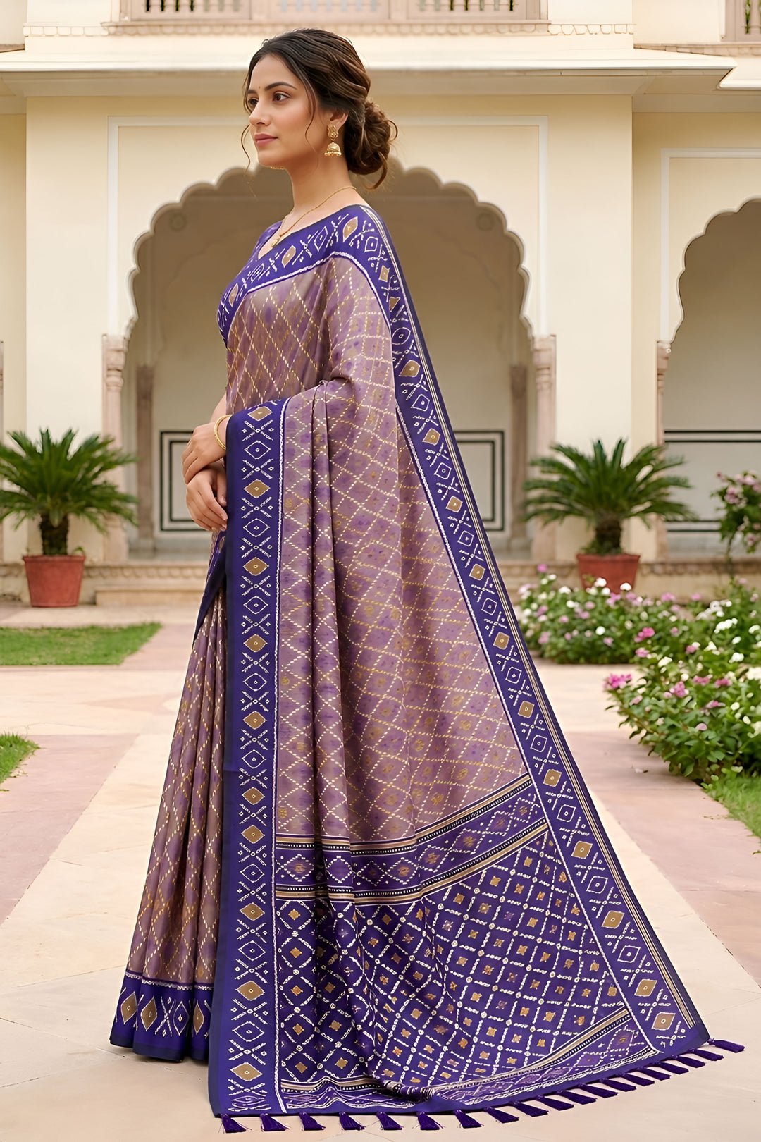 Engaging Lavender Color Patola Silk Meenakari Jacquard Saree