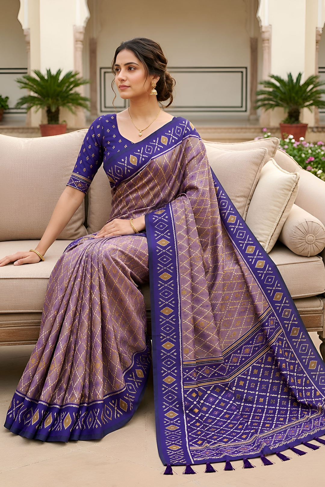 Engaging Lavender Color Patola Silk Meenakari Jacquard Saree
