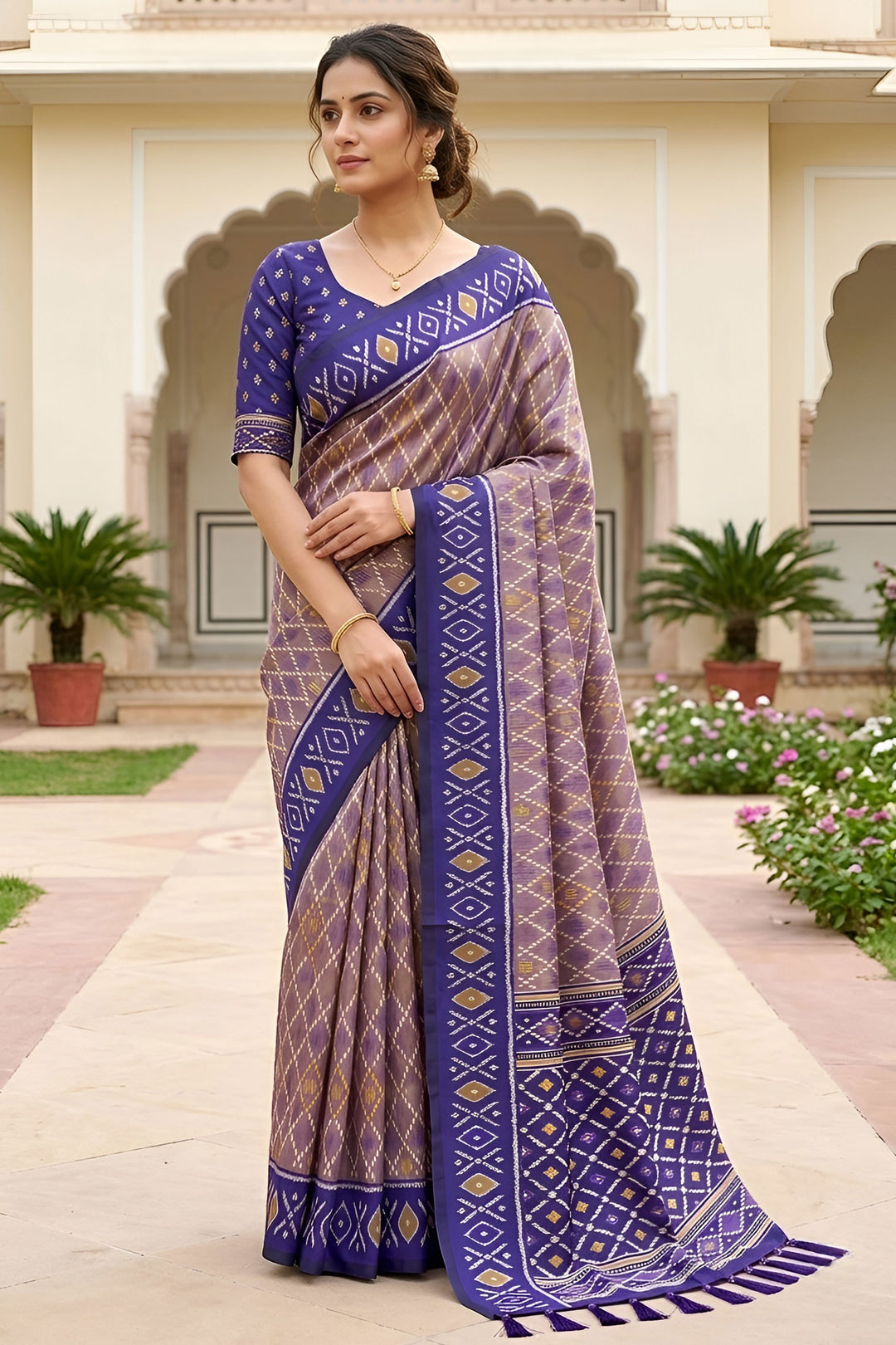 Engaging Lavender Color Patola Silk Meenakari Jacquard Saree