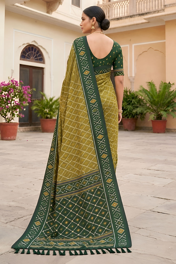 Amazing Green Color Patola Silk Meenakari Jacquard Saree