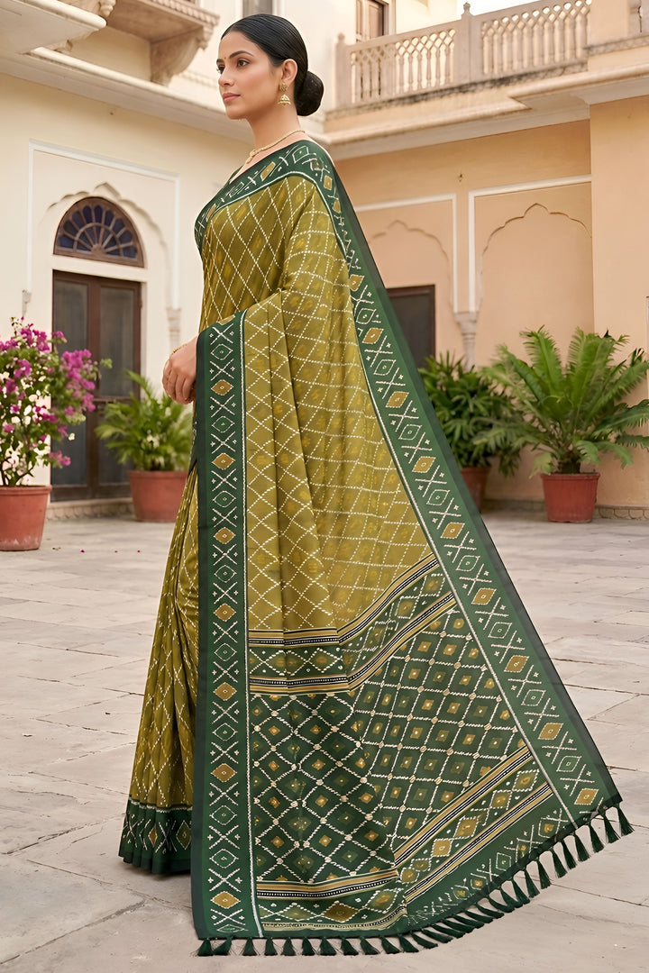 Amazing Green Color Patola Silk Meenakari Jacquard Saree