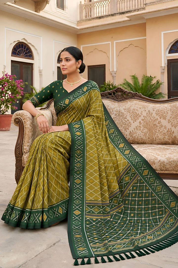 Amazing Green Color Patola Silk Meenakari Jacquard Saree