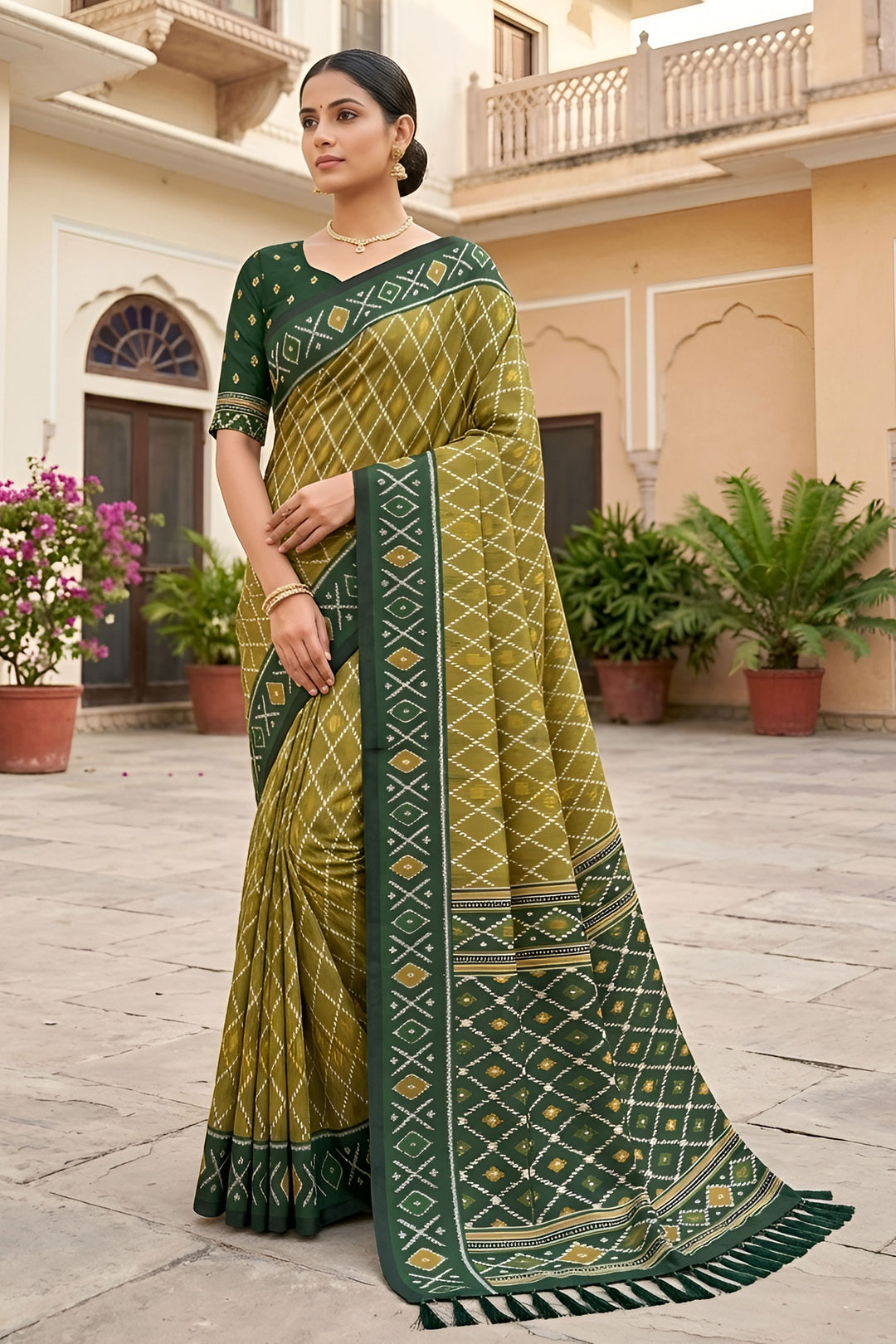 Amazing Green Color Patola Silk Meenakari Jacquard Saree
