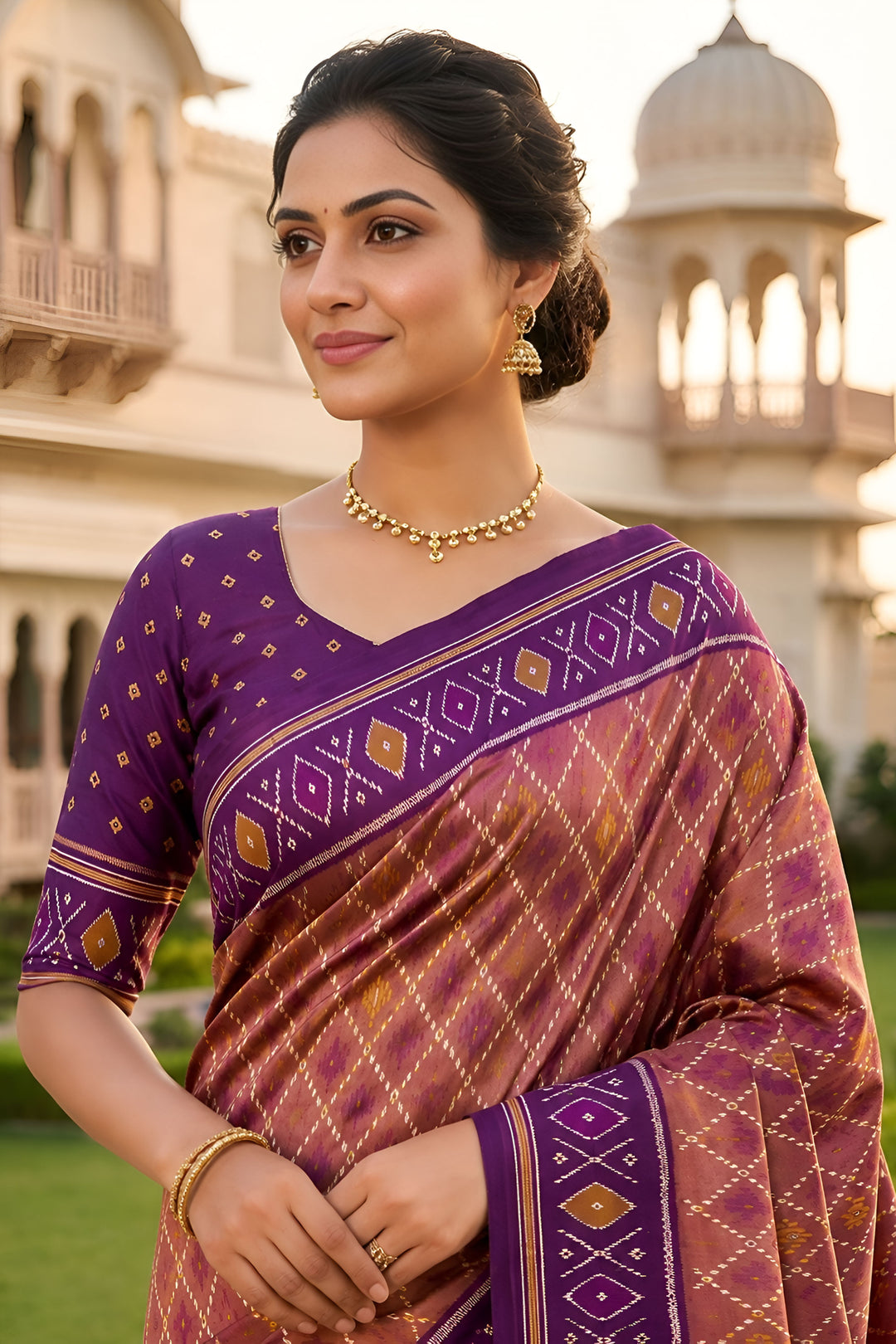 Trendy Patola Silk Pink Color Meenakari Jacquard Saree