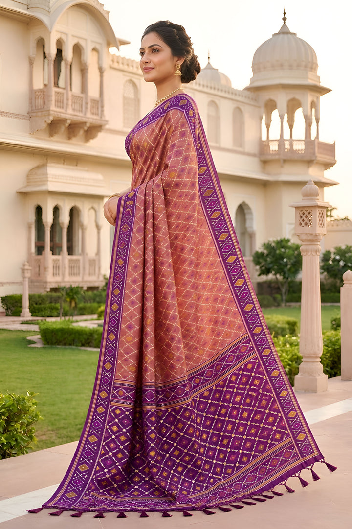 Trendy Patola Silk Pink Color Meenakari Jacquard Saree