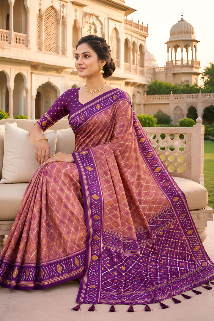 Trendy Patola Silk Pink Color Meenakari Jacquard Saree