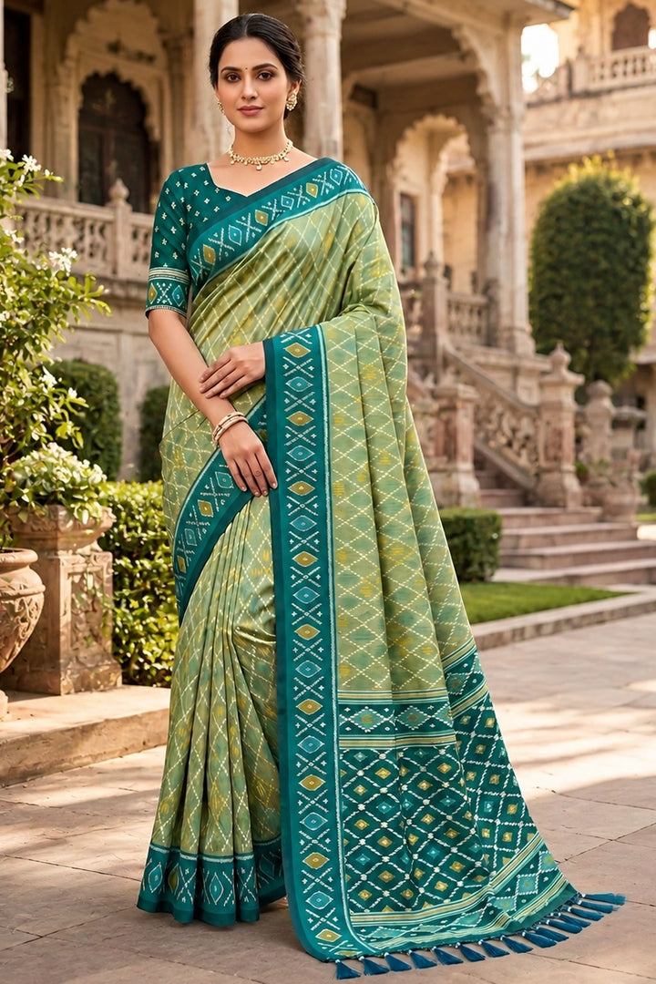 Soothing Sea Green Color Patola Silk Meenakari Jacquard Saree