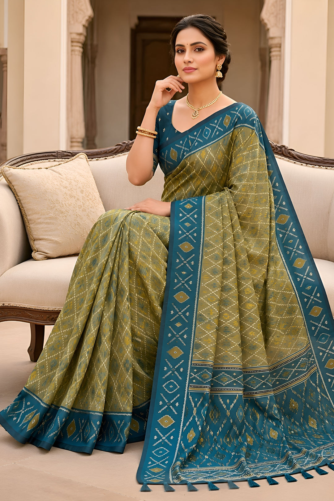 Patola Silk Green Color Gorgeous Meenakari Jacquard Saree