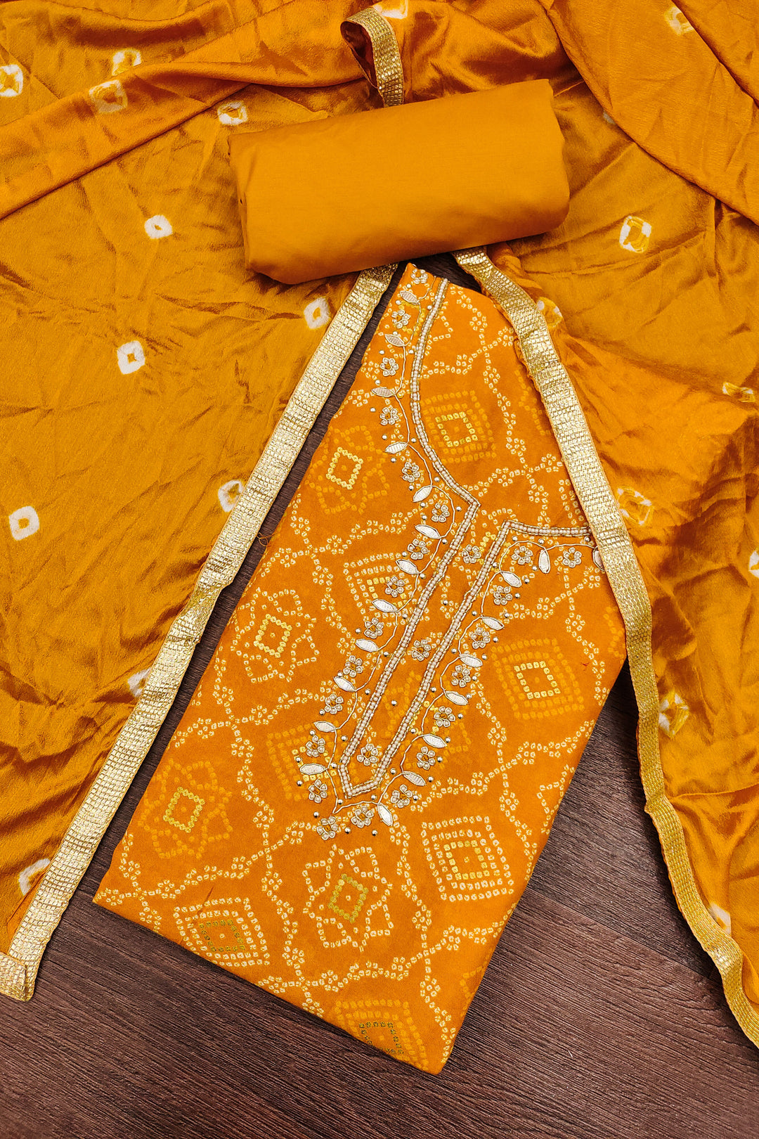 Mustard Color Attractive Bandhani Style Cotton Salwar Suit
