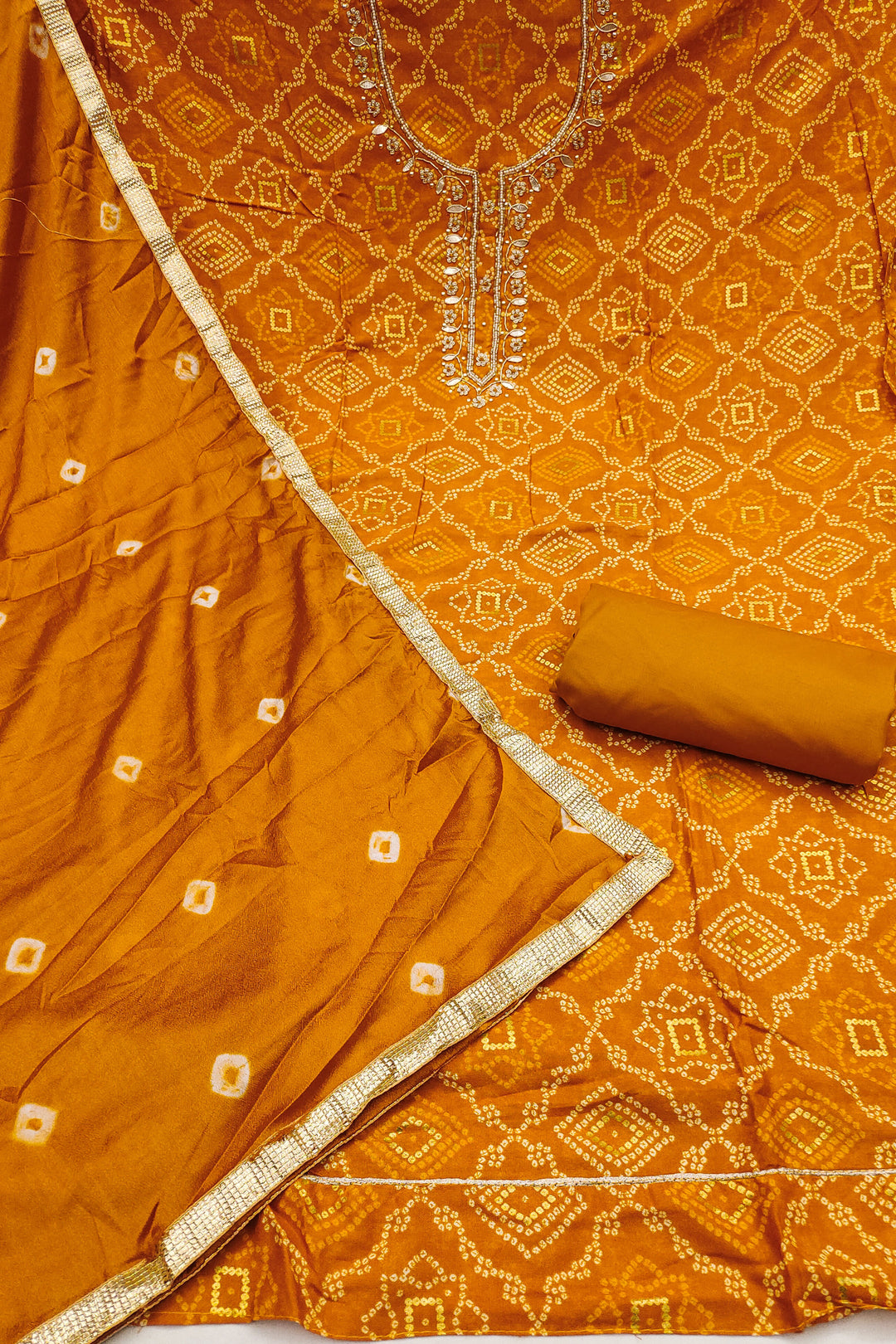 Mustard Color Attractive Bandhani Style Cotton Salwar Suit