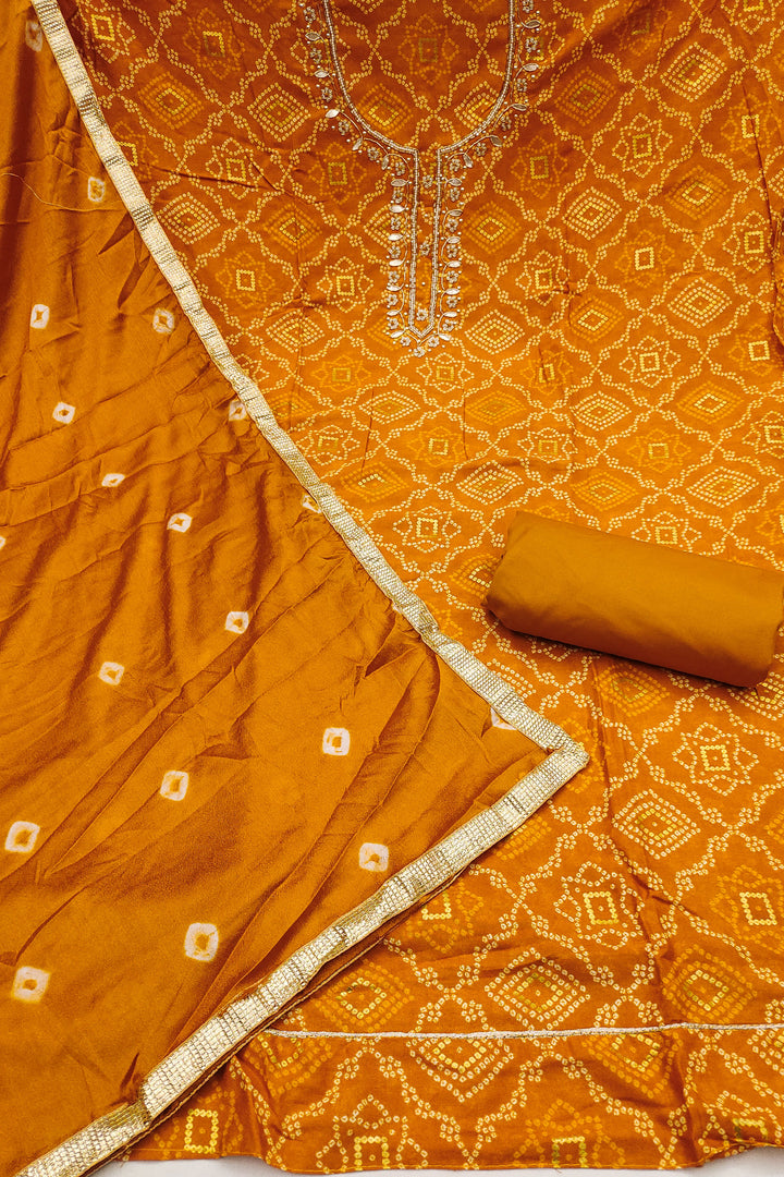 Mustard Color Attractive Bandhani Style Cotton Salwar Suit