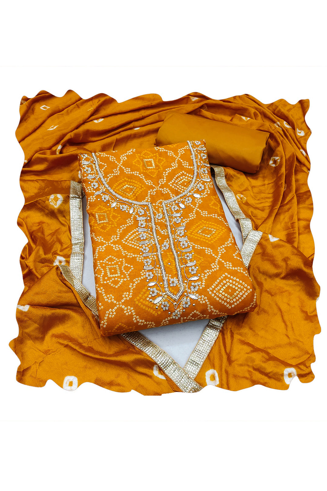 Mustard Color Attractive Bandhani Style Cotton Salwar Suit