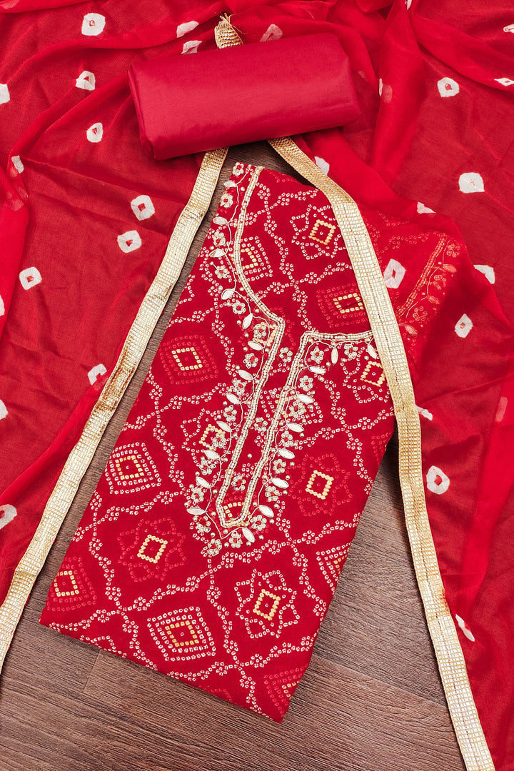 Red Color Beautiful Bandhani Style Cotton Salwar Suit