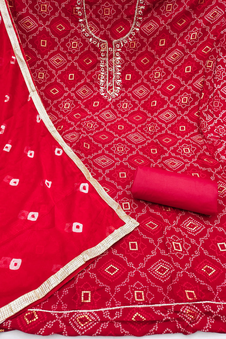 Red Color Beautiful Bandhani Style Cotton Salwar Suit