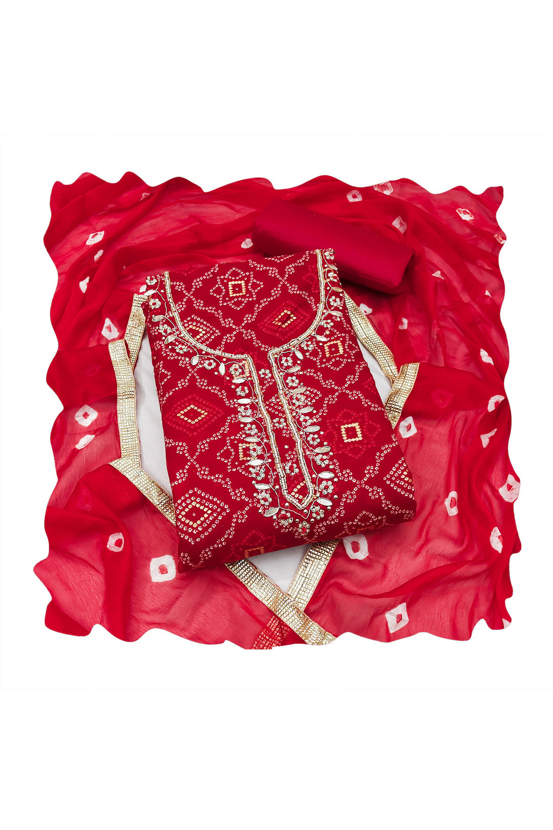 Red Color Beautiful Bandhani Style Cotton Salwar Suit