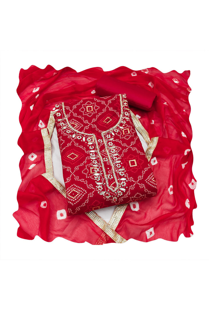 Red Color Beautiful Bandhani Style Cotton Salwar Suit