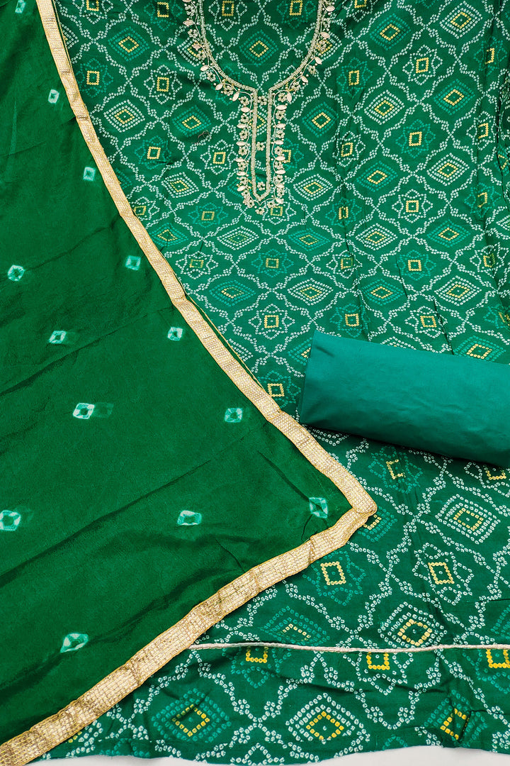 Green Color Glamorous Bandhani Style Cotton Salwar Suit