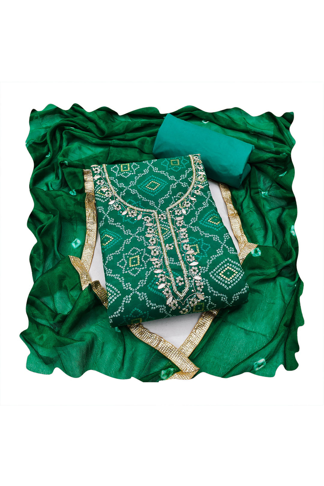 Green Color Glamorous Bandhani Style Cotton Salwar Suit