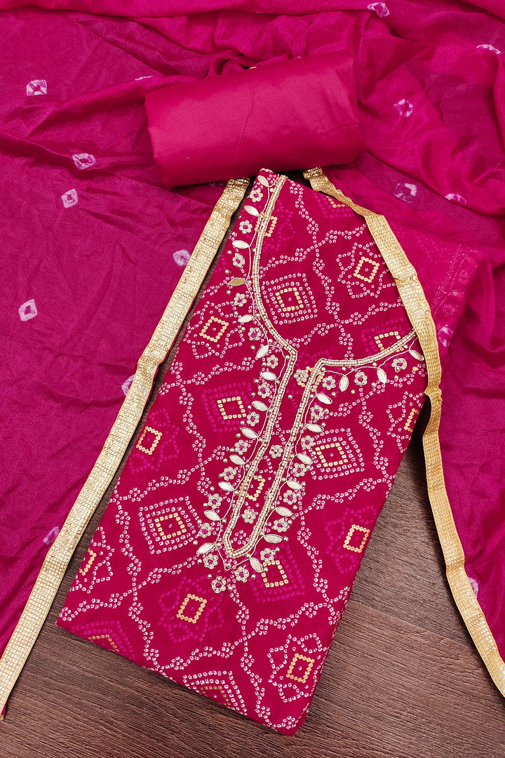 Pink Color Glorious Bandhani Style Cotton Salwar Suit | Buy Online India