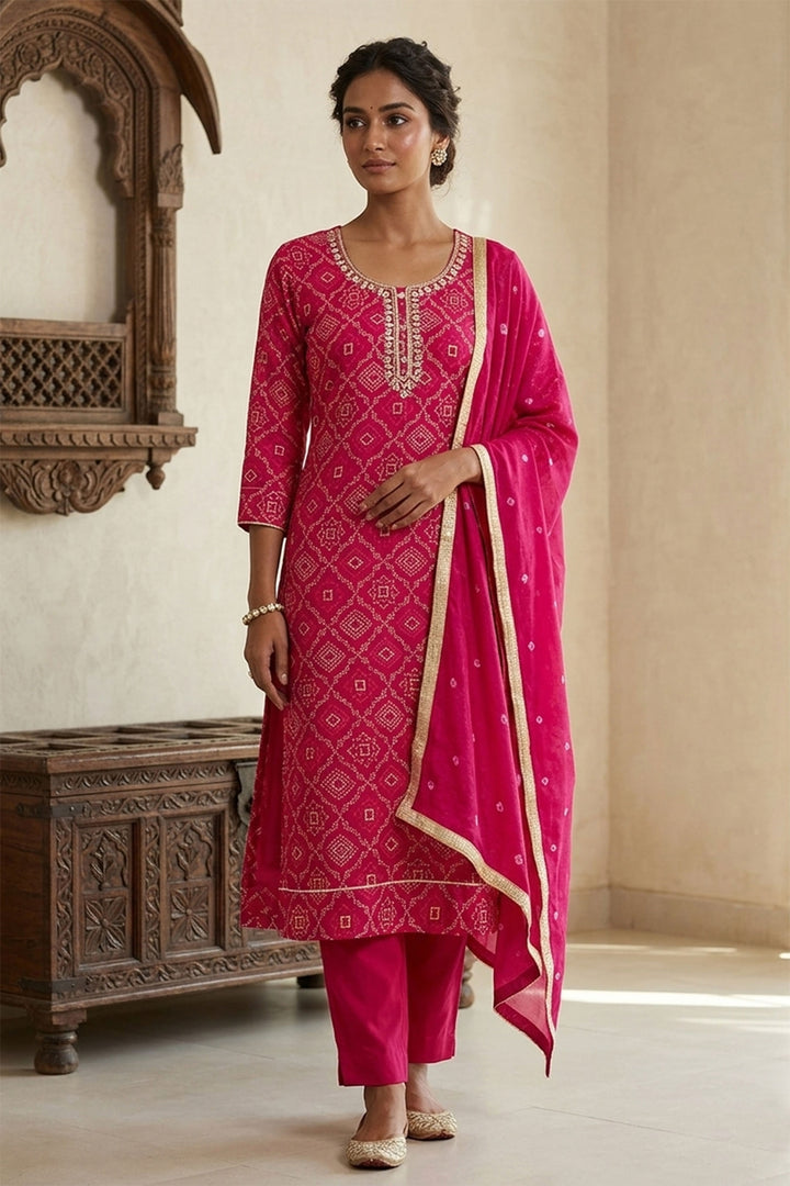Pink Color Glorious Bandhani Style Cotton Salwar Suit | Buy Online India