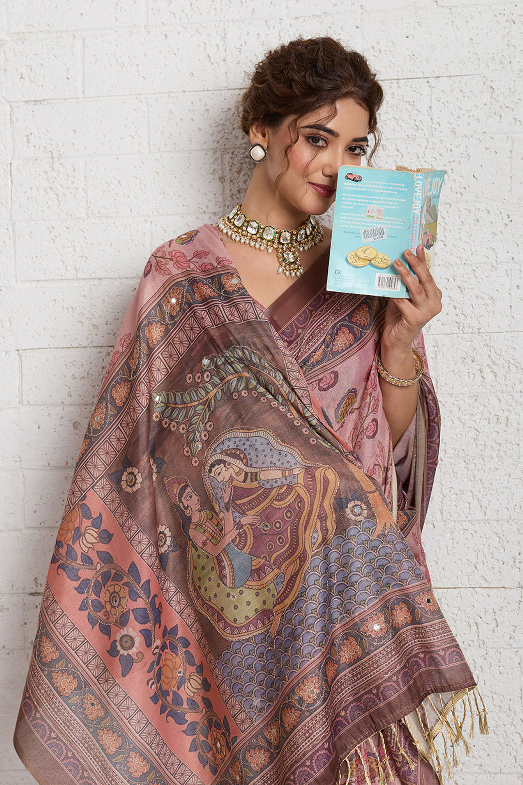 Gorgeous Traditional Pink Printed Linen Saree