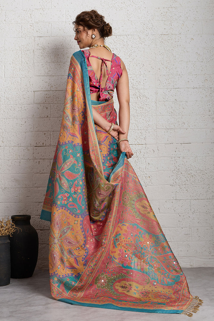 Attractive Multi Color Linen Printed Saree