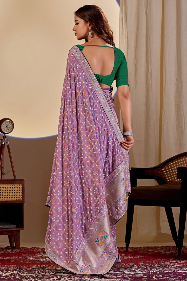 Lavender Color Glorious Bandhani Style Printed Saree