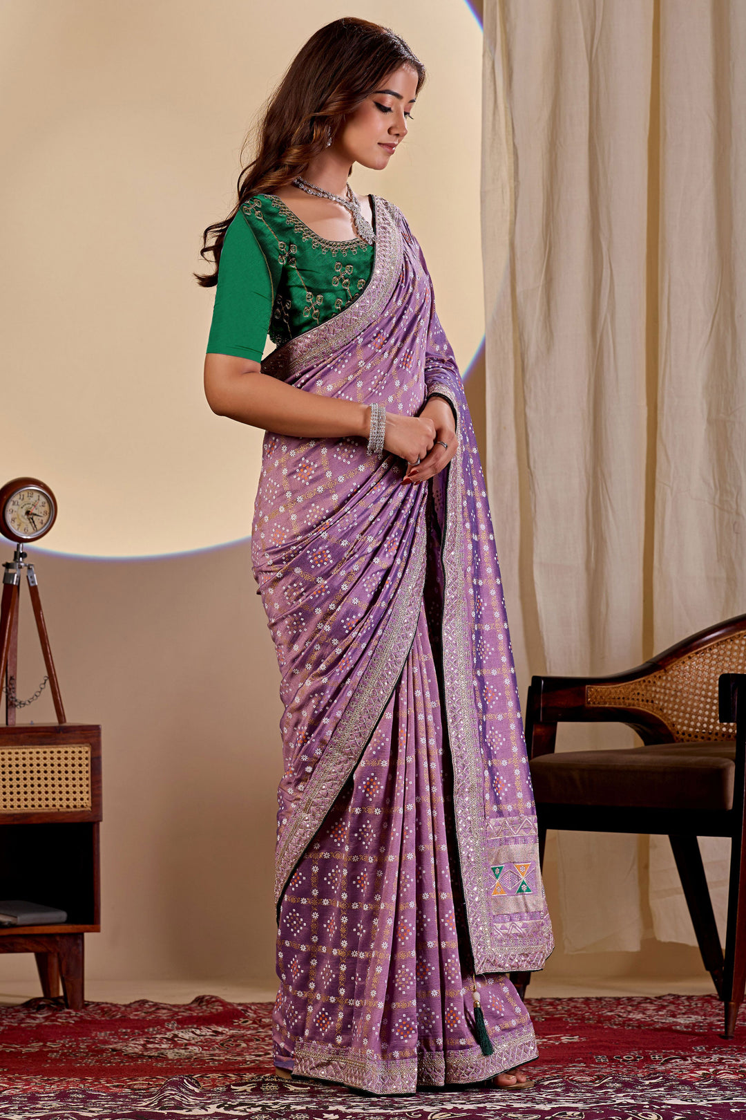 Lavender Color Glorious Bandhani Style Printed Saree