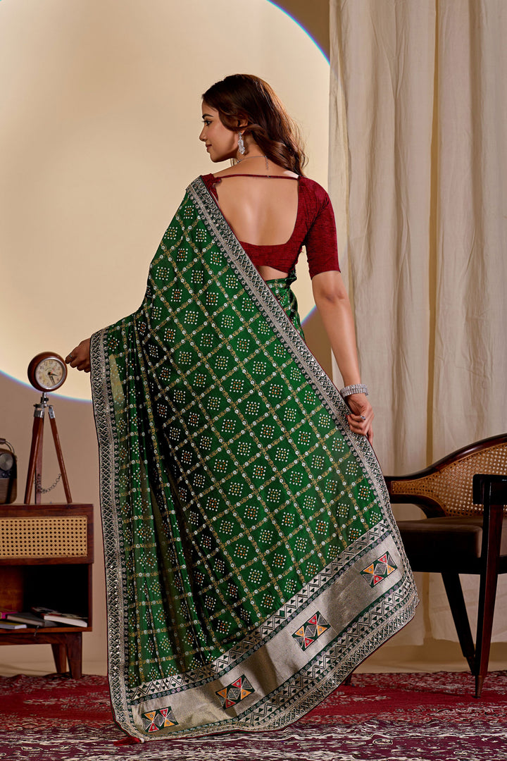 Delicate Green Color Bandhani Style Printed Saree