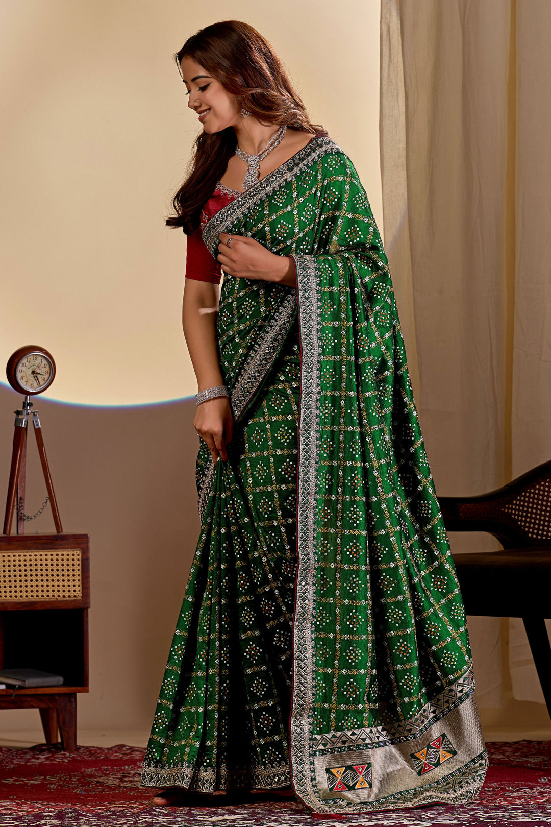Delicate Green Color Bandhani Style Printed Saree