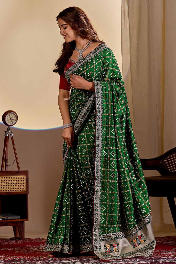 Delicate Green Color Bandhani Style Printed Saree