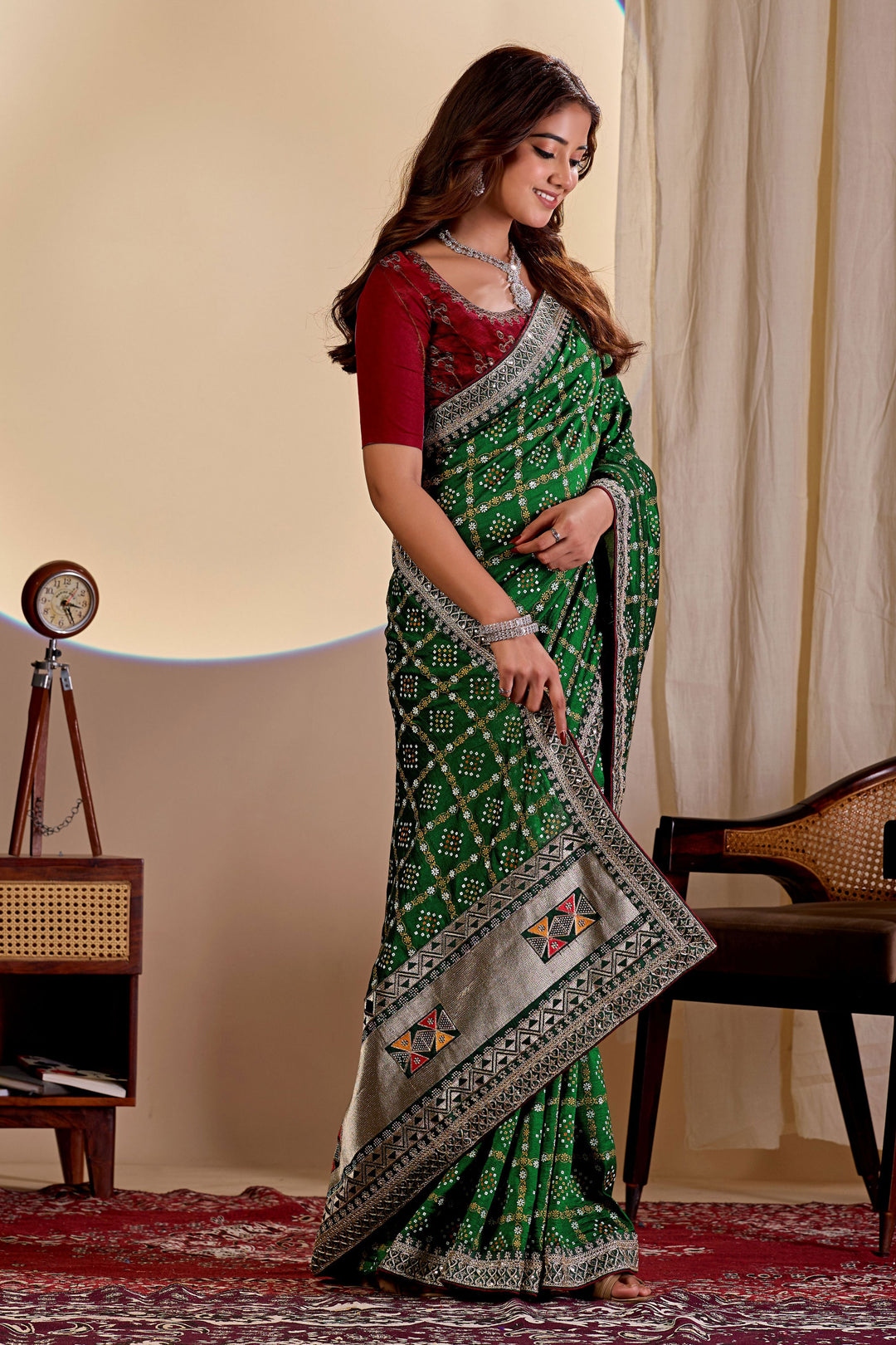 Delicate Green Color Bandhani Style Printed Saree