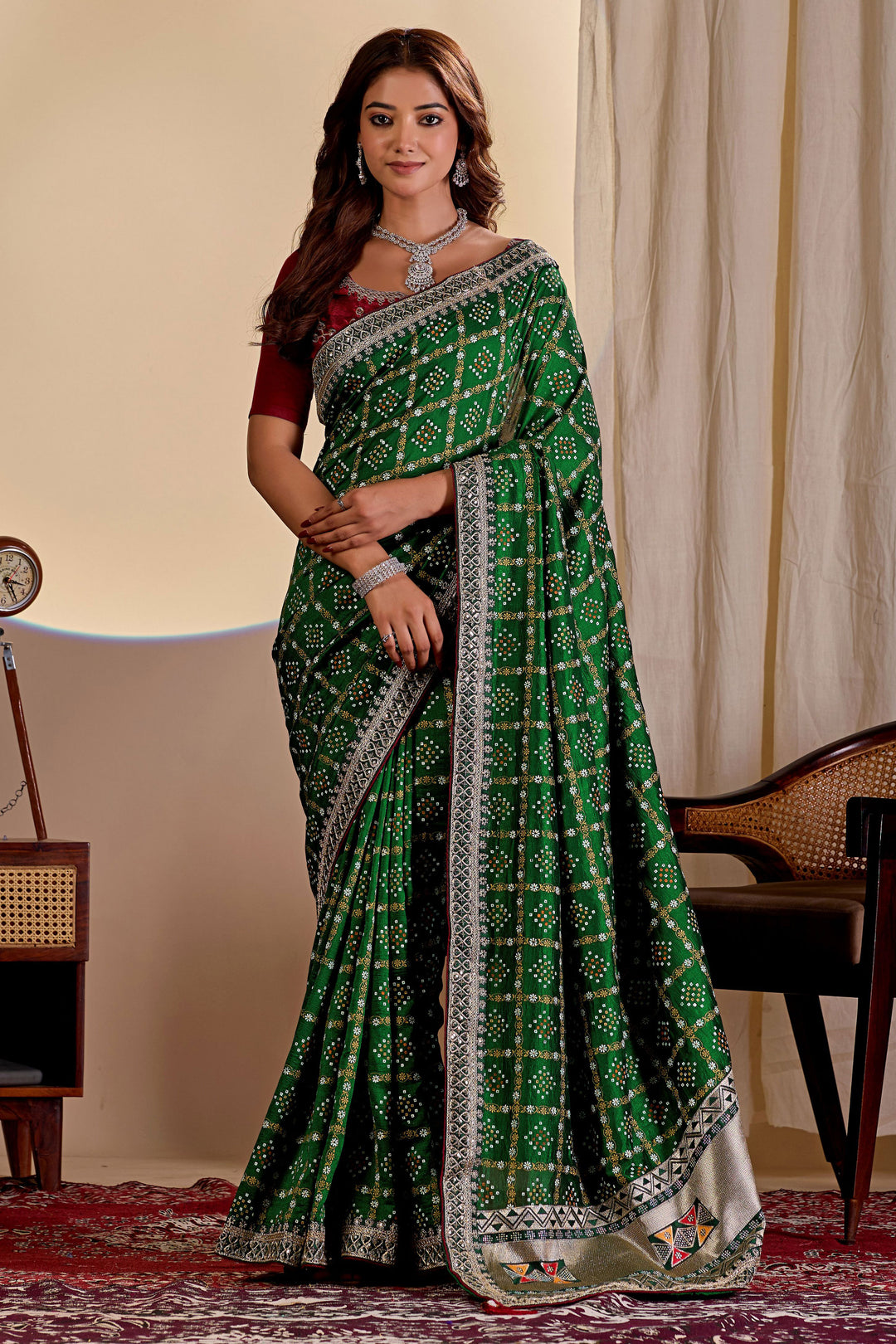Delicate Green Color Bandhani Style Printed Saree