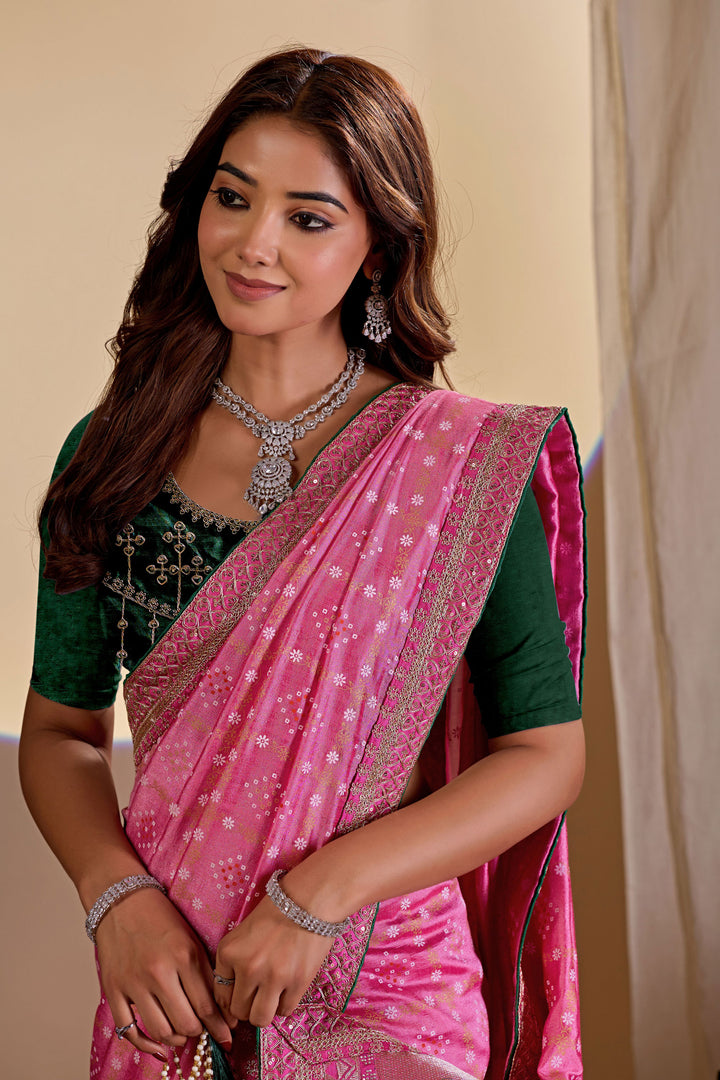 Blazing Pink Color Bandhani Style Printed Saree