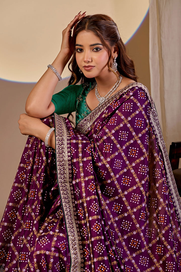 Alluring Purple Color Bandhani Style Printed Saree