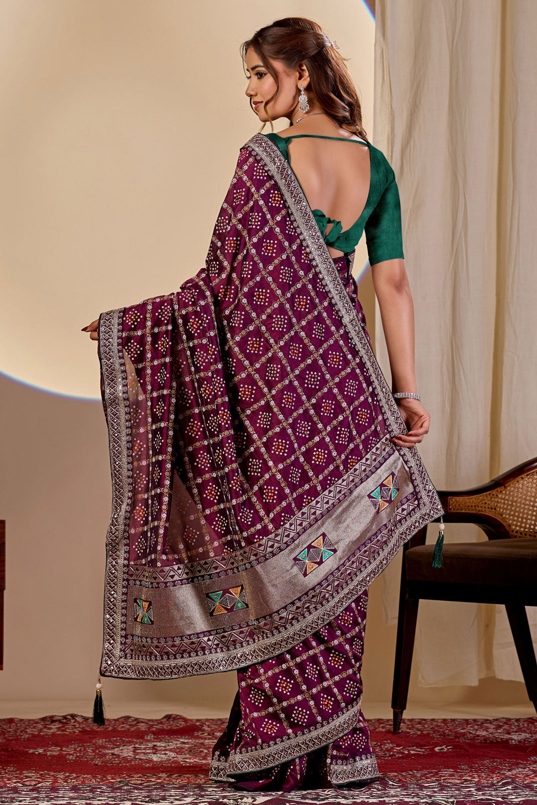 Alluring Purple Color Bandhani Style Printed Saree