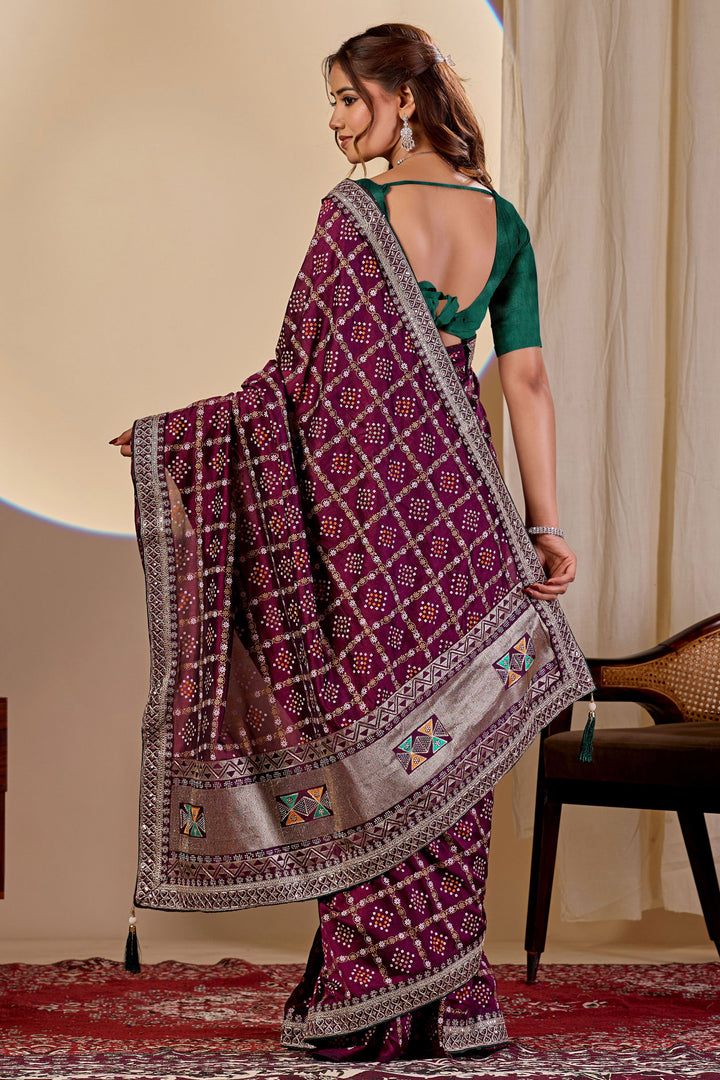 Alluring Purple Color Bandhani Style Printed Saree