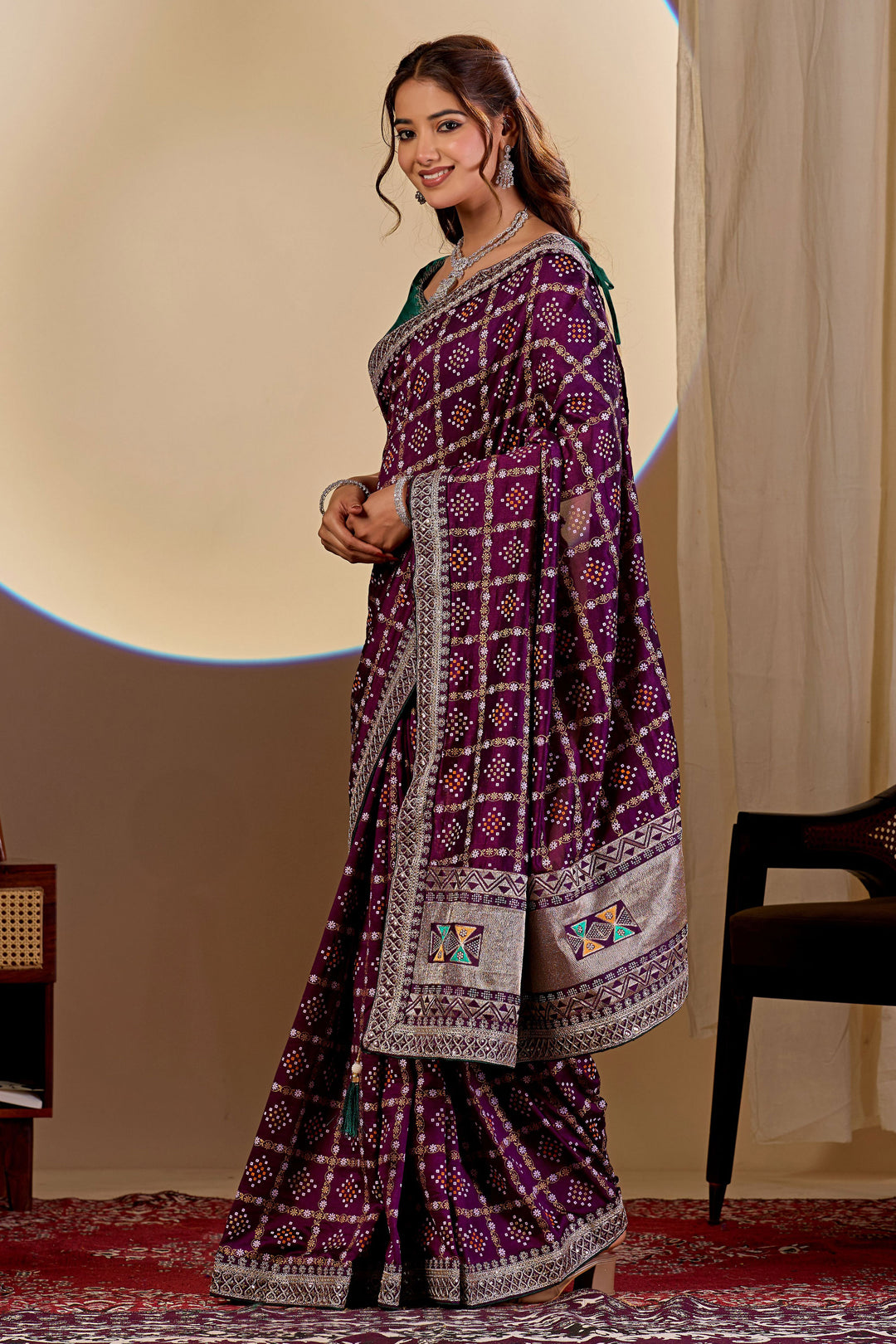 Alluring Purple Color Bandhani Style Printed Saree