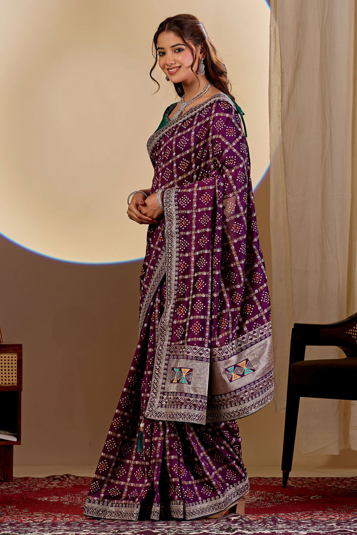 Alluring Purple Color Bandhani Style Printed Saree
