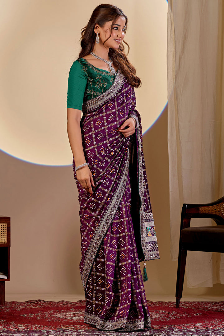 Alluring Purple Color Bandhani Style Printed Saree