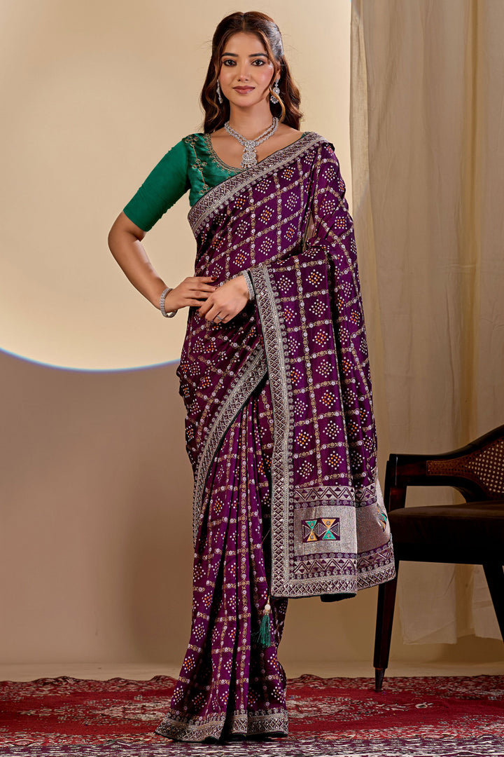 Alluring Purple Color Bandhani Style Printed Saree