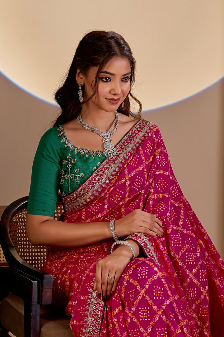 Pink Color Graceful Bandhani Style Printed Saree