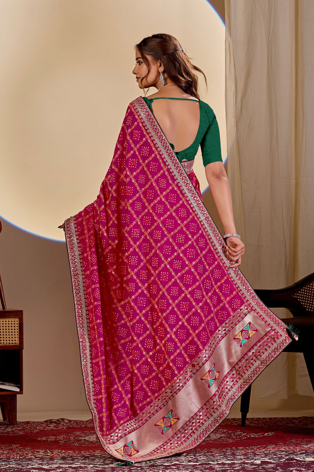 Pink Color Graceful Bandhani Style Printed Saree
