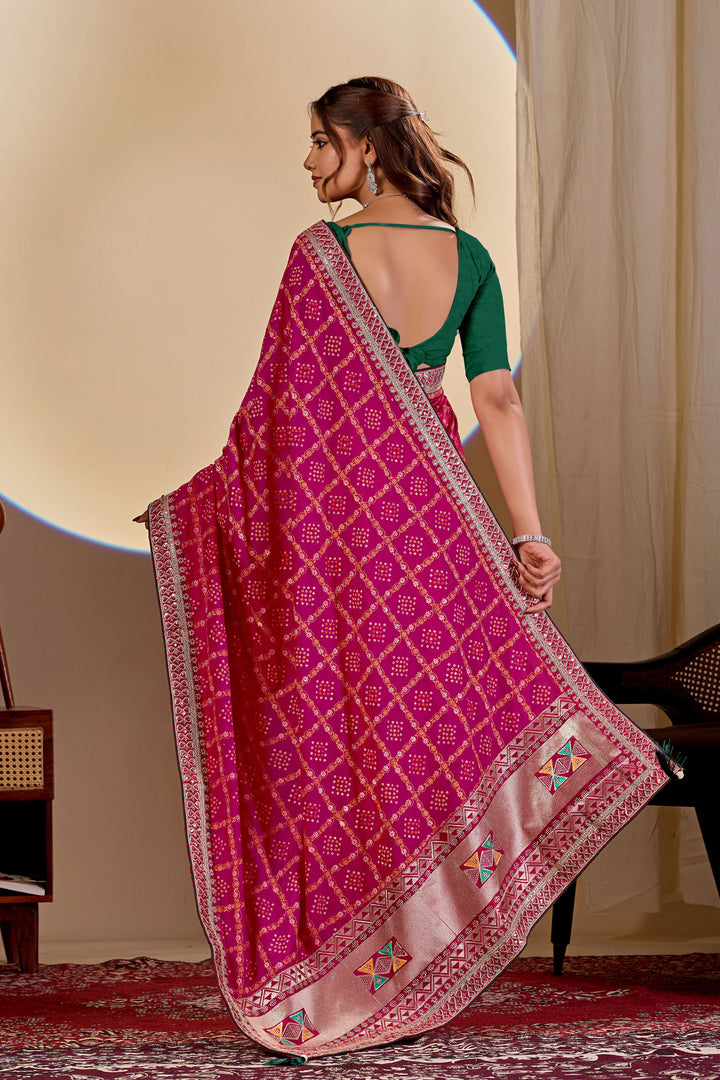 Pink Color Graceful Bandhani Style Printed Saree