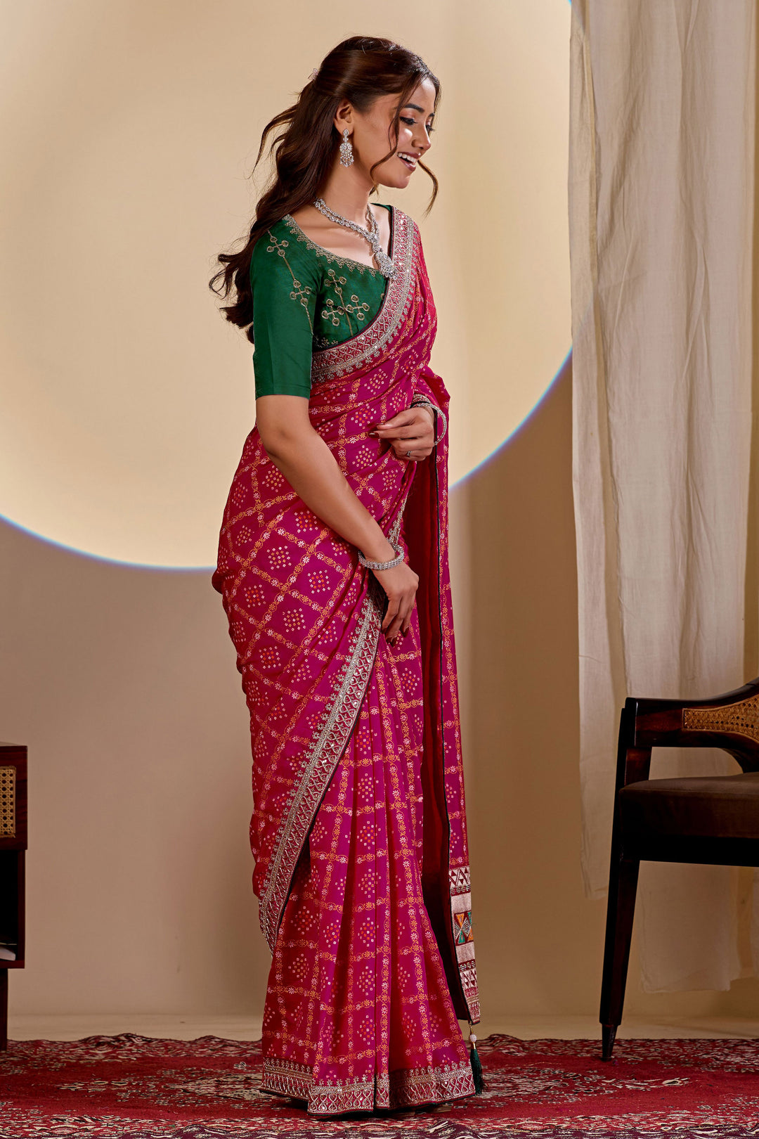 Pink Color Graceful Bandhani Style Printed Saree