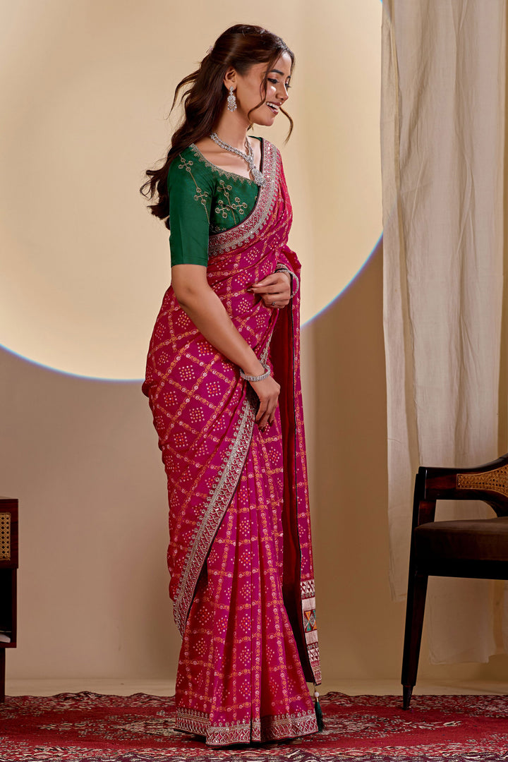 Pink Color Graceful Bandhani Style Printed Saree