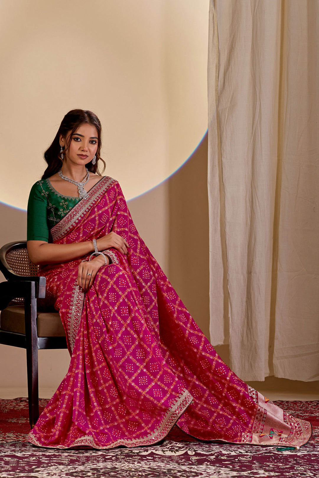 Pink Color Graceful Bandhani Style Printed Saree